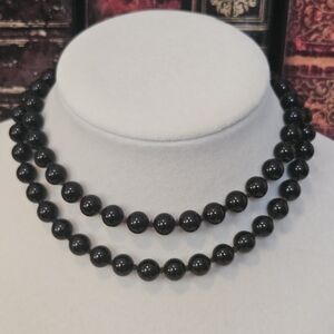 Monet Glass Black Bead Necklace Gold Tone Closure And Signed Tag 24"